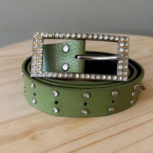 Rhinestone Studded Green Leather Belt
